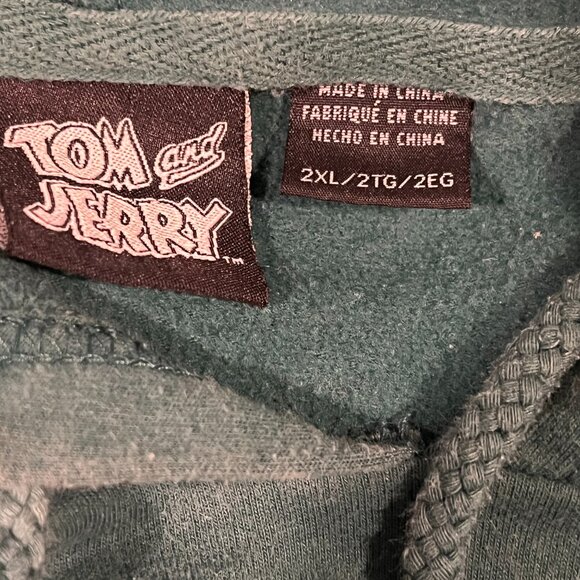 Tom & Jerry Hoodie/ Sweatshirt Pullover Green Fleece Graphic Logo Size 2XL - Picture 3 of 5